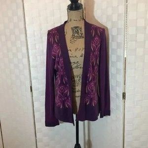 coldwater creek purple floral silk blend cardigan sweater size medium